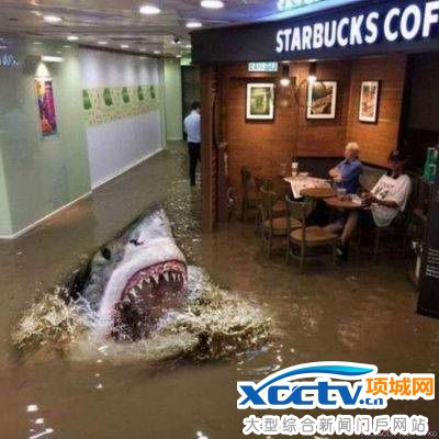 老伯洪水中喝咖啡走红 爆笑恶搞PS图汇总