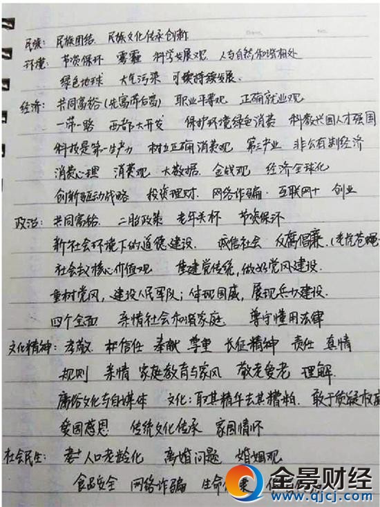 衡水中学学生总结出的春晚政治考点
